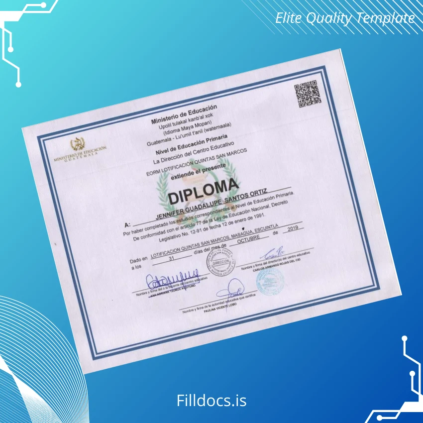 Fillable Guatemala EORM Lotificacion Quintas San Marcos Primary Education Diploma Template Preview - FillDocs
