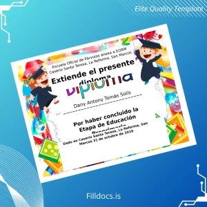 Fillable Guatemala Escuela Oficial de Párvulos anexa a EORM Preprimary Education Diploma Template Preview - FillDocs