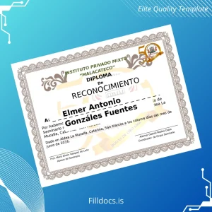 Fillable Guatemala Private Institute _Malacateco_ Recognition Diploma Template Preview - FillDocs