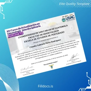 Fillable Guatemala Universidad de San Carlos de Guatemala Certificate in Dentistry Template Preview - FillDocs