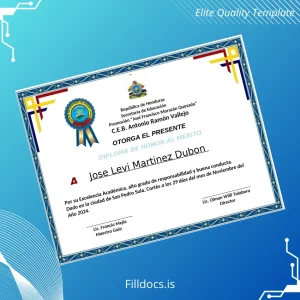 Fillable Honduras C.E.B. Antonio Ramón Vallejo Honorary Diploma Template Template Preview - FillDocs