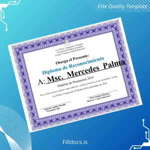 Fillable Honduras Francisco Duarte Robinson School Diploma of Recognition Template Template Preview - FillDocs