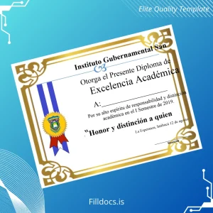 Fillable Honduras Instituto Gubernamental San Francisco Diploma of Academic Excellence Template Preview - FillDocs