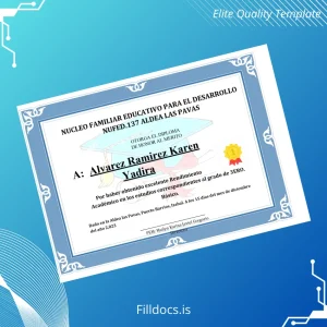 Fillable Honduras NUFD. 13 Aldea Las Pavas Honor Diploma Template Preview - FillDocs