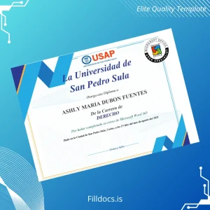 Fillable Honduras Universidad de San Pedro Sula Diploma in Microsoft Word 365 in Law Template Preview - FillDocs