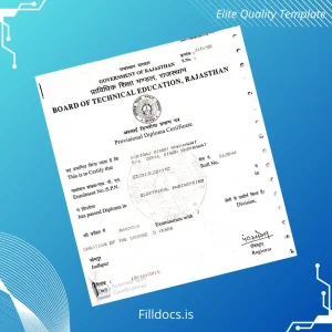 Fillable India Board of Technical Education Rajasthan Diploma in Electrical Engineering Template Template Preview - FillDocs