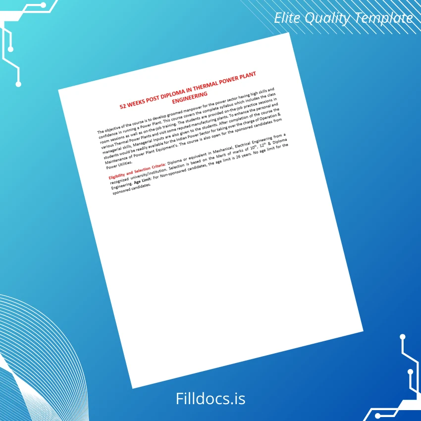 Fillable India Institute of Technology Post Diploma in Thermal Power Plant Engineering Template Preview - FillDocs