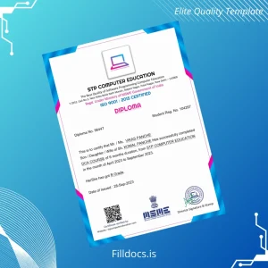 Fillable India STP Computer Education DCA Diploma Template Template Preview - FillDocs