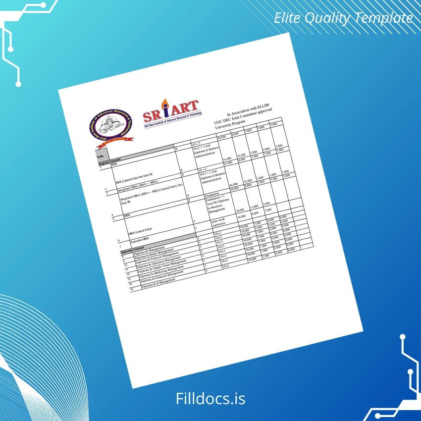 Fillable India Shri Ram Institute of Advance Research & Technology MBA Certificate Template Preview - FillDocs