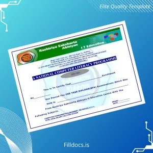 Fillable India Touch Stone Institute of IT & Management National Computer Literacy Diploma Template Preview - FillDocs