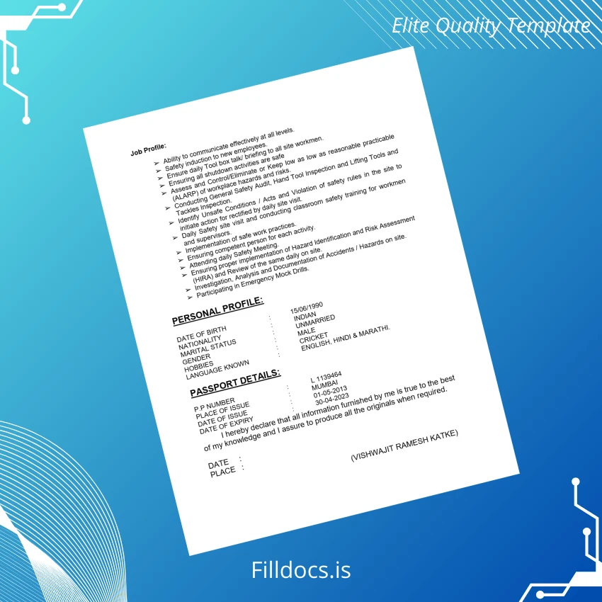 Fillable India Vishwajit Ramesh Katke Diploma in Mechanical Engineering Template page 3 Page Preview - FillDocs