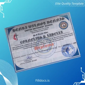 Fillable Liberia United Methodist School Senior High Division Diploma Template Template Preview - FillDocs