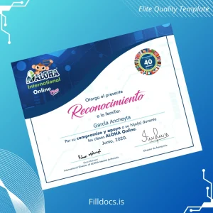 Fillable Mexico ALOHA International Recognition Certificate Template Preview - FillDocs