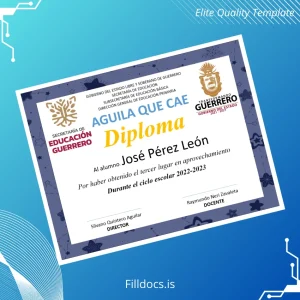 Fillable Mexico Aguila Que Cae School Diploma in Academic Excellence 2022-2023 Template Preview - FillDocs