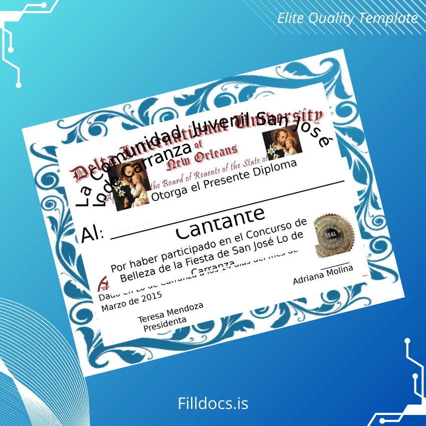 Fillable Mexico Community of San José de Carranza Diploma Template Template Preview - FillDocs