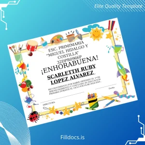 Fillable Mexico ESC. PRIMARIA _MIGUEL HIDALGO Y COSTILLA_ Primary School Diploma Template Preview - FillDocs