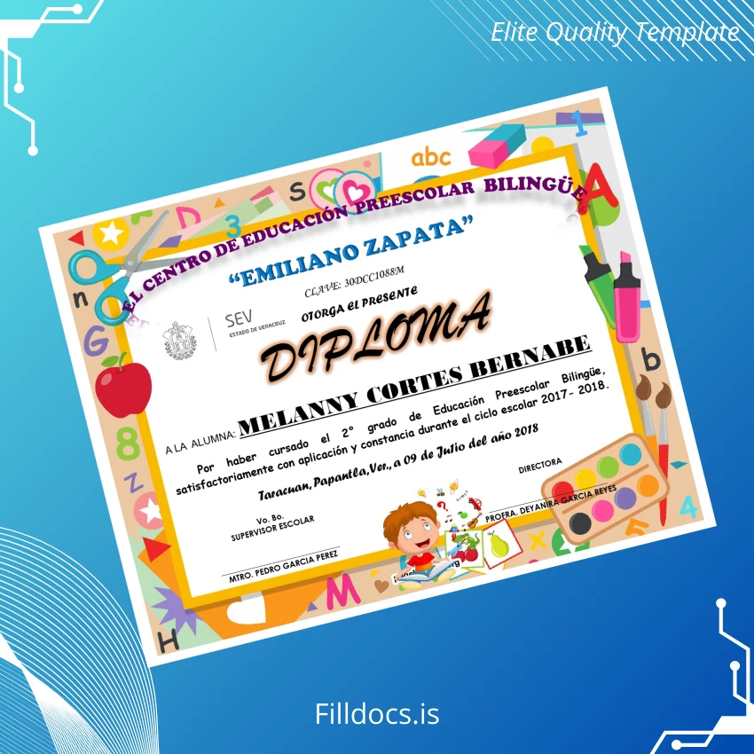 Fillable Mexico Emiliano Zapata Center Bilingual Preschool Diploma Template Preview - FillDocs