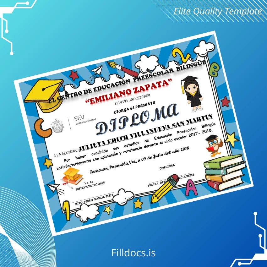 Fillable Mexico Emiliano Zapata Center Bilingual Preschool Diploma page 2 Page Preview - FillDocs