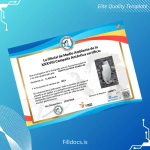 Fillable Mexico Environmental Official Certificate of the XXXVIII Antarctic Campaign Template Preview - FillDocs