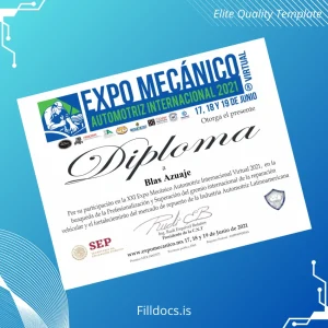 Fillable Mexico Expo Mecánico Automotriz International 2021 Diploma Template Template Preview - FillDocs