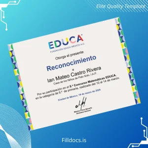 Fillable Mexico Fundación EDUCA Recognition Certificate Template Preview - FillDocs