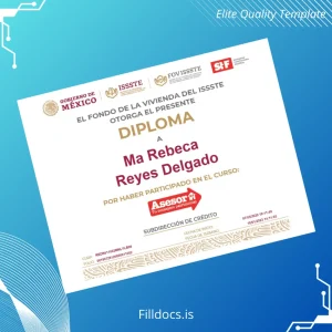 Fillable Mexico ISSSTE Diploma Template Template Preview - FillDocs