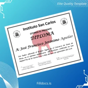 Fillable Mexico Instituto San Carlos Table Tennis Diploma Template Preview - FillDocs