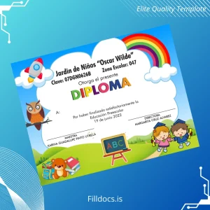 Fillable Mexico Jardin de Niños _Oscar Wilde_ Preschool Diploma Template Template Preview - FillDocs