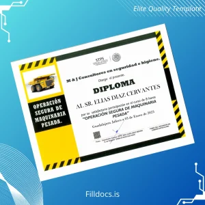 Fillable Mexico M & J Consultores en Seguridad y Higiene Diploma in Heavy Machinery Safety Template Preview - FillDocs