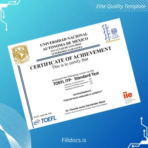 Fillable Mexico National Autonomous University TOEFL Certificate Template Preview - FillDocs