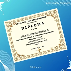 Fillable Mexico School _Mariano Matamoros_ Diploma Certificate Template Preview - FillDocs