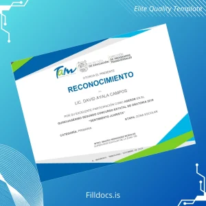 Fillable Mexico Tamaulipas Recognition Certificate Template Template Preview - FillDocs