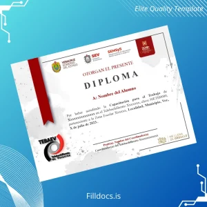 Fillable Mexico Telebachillerato de Veracruz Diploma in Work Training Certificate Template Preview - FillDocs
