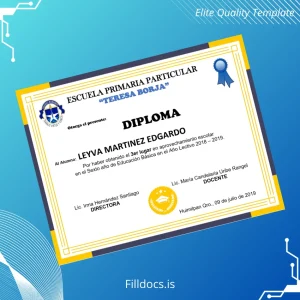 Fillable Mexico Teresa Borja Primary School Diploma Template Preview - FillDocs