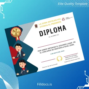 Fillable Mexico Zona Escolar 022 Diploma for Second Place in Oratory Contest Template Template Preview - FillDocs
