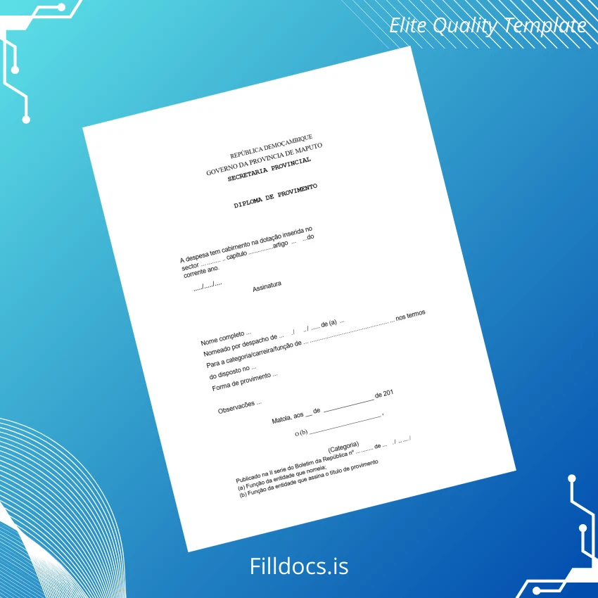 Fillable Mozambique Provincial Government Maputo Diploma of Appointment Template Template Preview - FillDocs