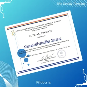 Fillable Nicaragua Universidad Nacional Autónoma de Nicaragua Diploma Template Preview - FillDocs