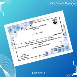 Fillable North Macedonia Goce Delchev Elementary School Diploma Template Template Preview - FillDocs