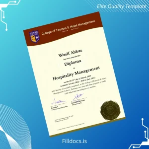 Fillable Pakistan Cothm College Diploma in Hospitality Management Template Preview - FillDocs