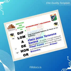 Fillable Peru Bosque School Honor Diploma Template Template Preview - FillDocs