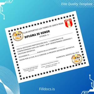 Fillable Peru Club Deportivo Los Tigres de Santa Rosa Honor Diploma Template Template Preview - FillDocs