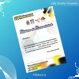 Fillable Peru Diploma of Recognition in Swimming 2019 Template Template Preview - FillDocs