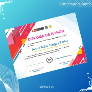 Fillable Peru Educational Institution 14870 _Carmen Estrada Panta_ Honor Diploma Template Template Preview - FillDocs