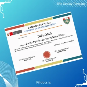 Fillable Peru Educational Institution Diploma for Completion of Fifth Year of General Basic Education Template Preview - FillDocs