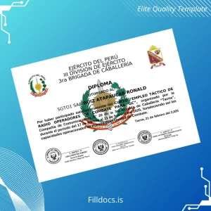 Fillable Peru Ejército del Perú Diploma Template Template Preview - FillDocs