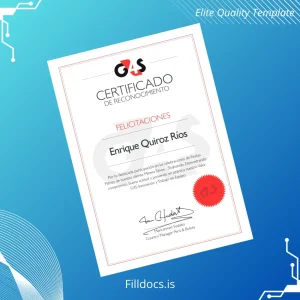 Fillable Peru G4S Certificate of Recognition Template Template Preview - FillDocs