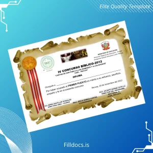 Fillable Peru Huaraz Institute Diploma of Honor Template Preview - FillDocs