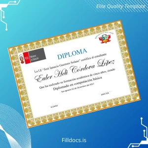 Fillable Peru I.E _José Ignacio Guerrero Solano_ Diploma in Basic Computing Template Preview - FillDocs