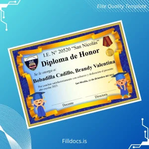Fillable Peru I.E. N° 20520 _San Nicolás_ Honor Diploma Template Preview - FillDocs