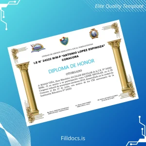 Fillable Peru I.E. N° 24222 M_M-P _Antonio Lopez Espinoza_ Diploma of Honor Template Template Preview - FillDocs